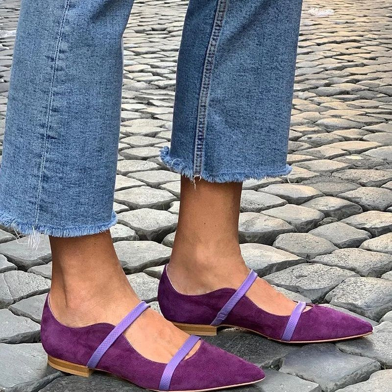 Ortho Welt Suede Shoes With Low Heels And Two Thin Bands