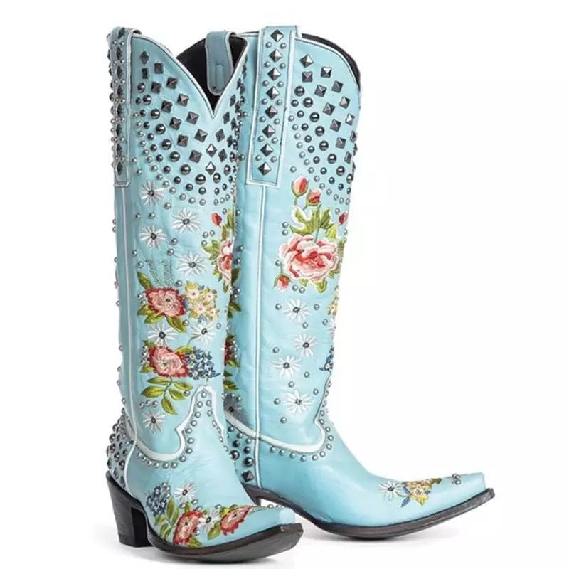 Ortho Welt Floral Studded Orthopedic Pointed Toe Boots
