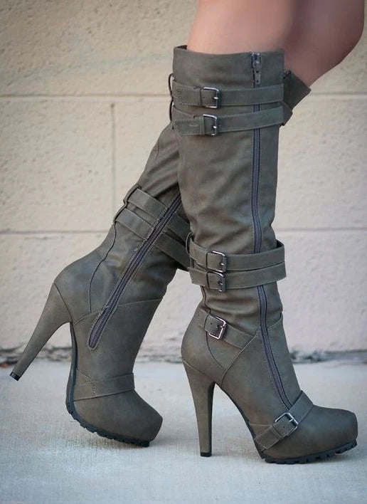 Ortho Welt Retro-Stiefel – Kniehoch, hoher Absatz