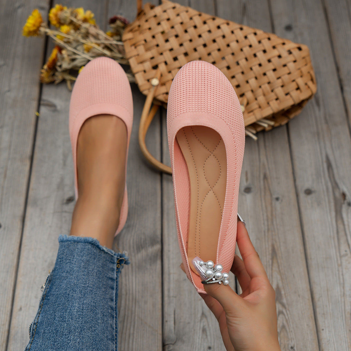 Ortho Welt Comfortable Flat Shoes In Knitted Mesh