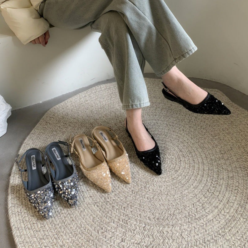 Ortho Welt Silver Sequined Pumps - Unique French Style