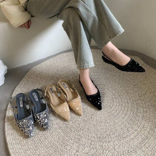 Ortho Welt Silver Sequined Pumps - Unique French Style