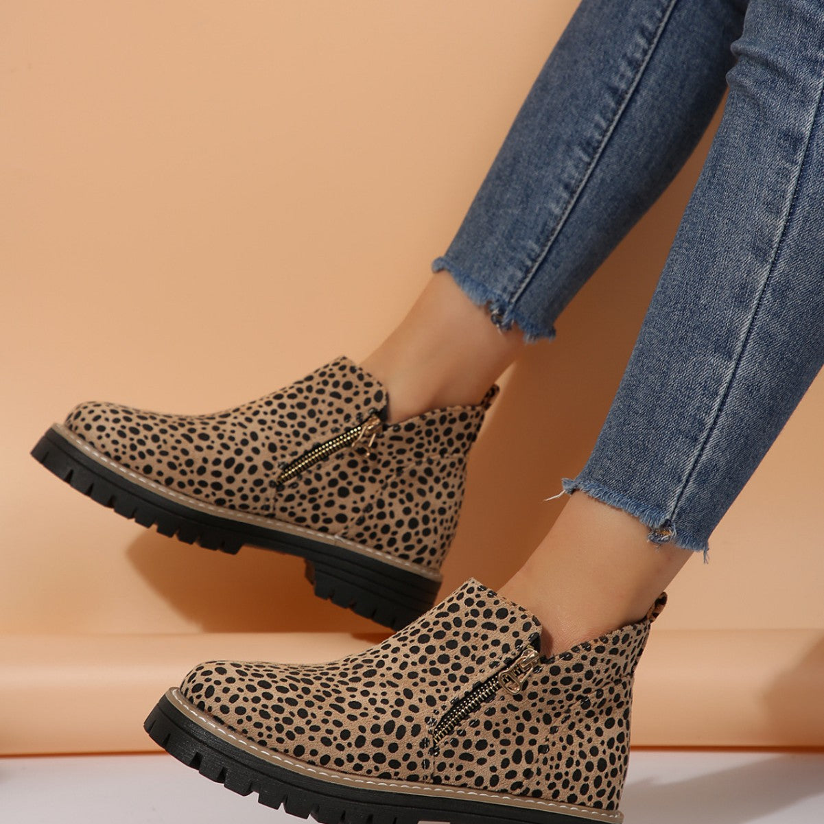 Ortho Welt Leopard Print Low Heel Boots - Unique Elegance