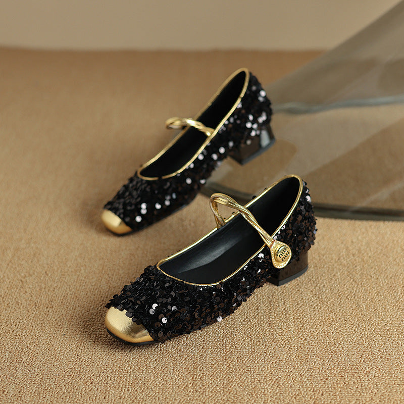 Ortho Welt Low-Heeled Sequined Mary Jane Shoes