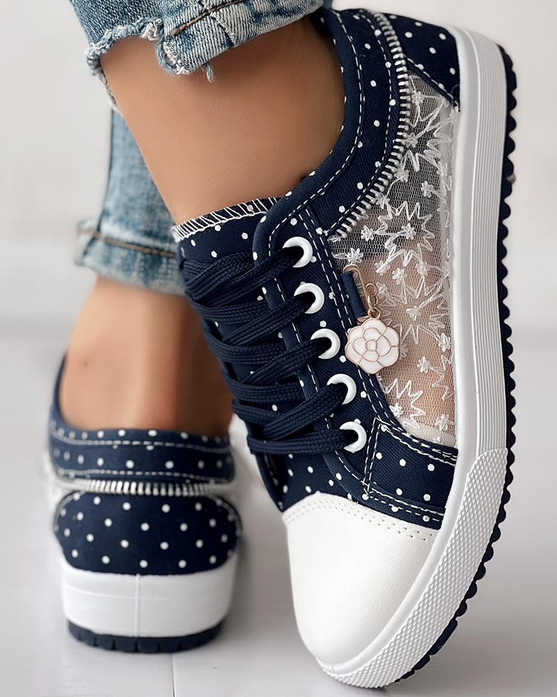Calista | Denim-Sneaker zum Schnüren – Atmungsaktives Mesh-Design mit Blumenmuster