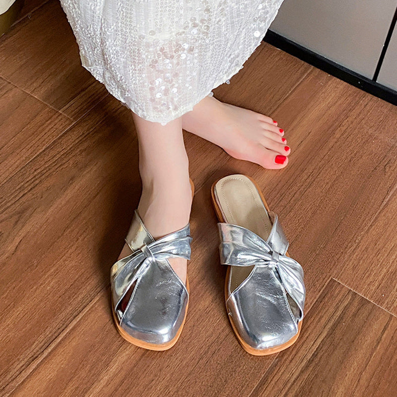 Ortho Welt Damen-Sandalen Metallic Schleife Orthopädisch