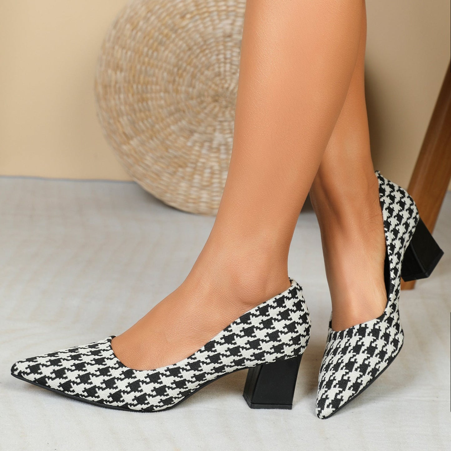 Ortho Welt Houndstooth Heels - Orthopedic Block Heel