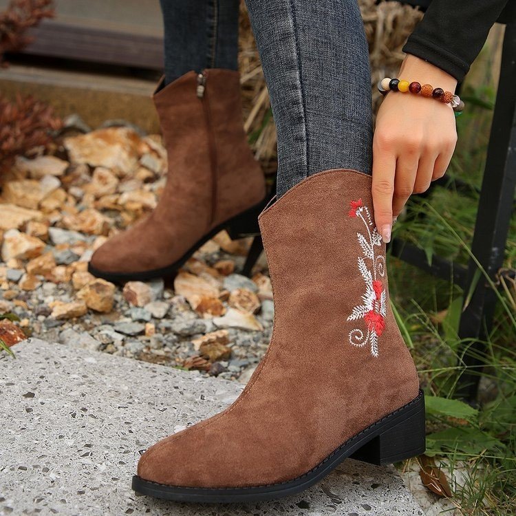 Ortho Welt Mid-Calf Boots - Embroidered Orthopedic Comfort