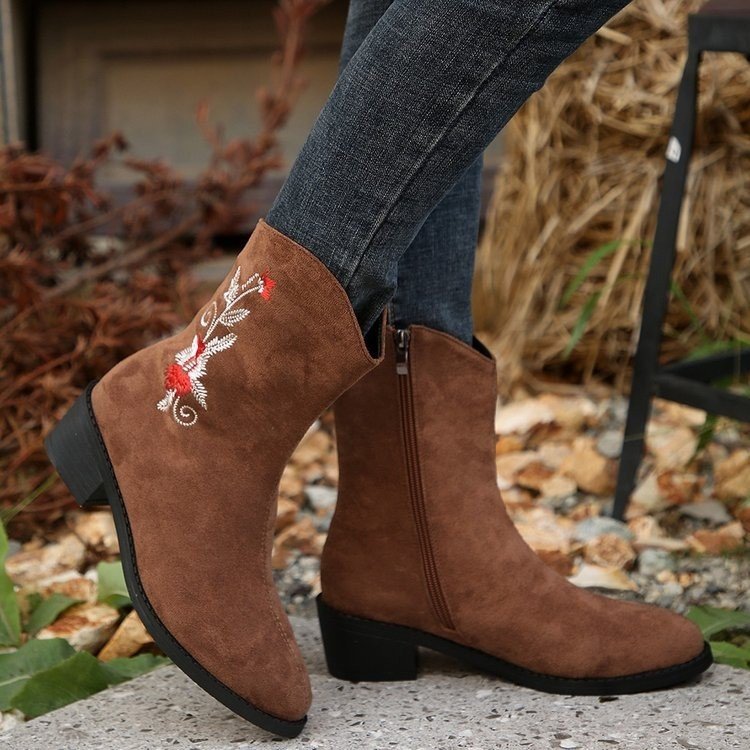 Ortho Welt Mid-Calf Boots - Embroidered Orthopedic Comfort