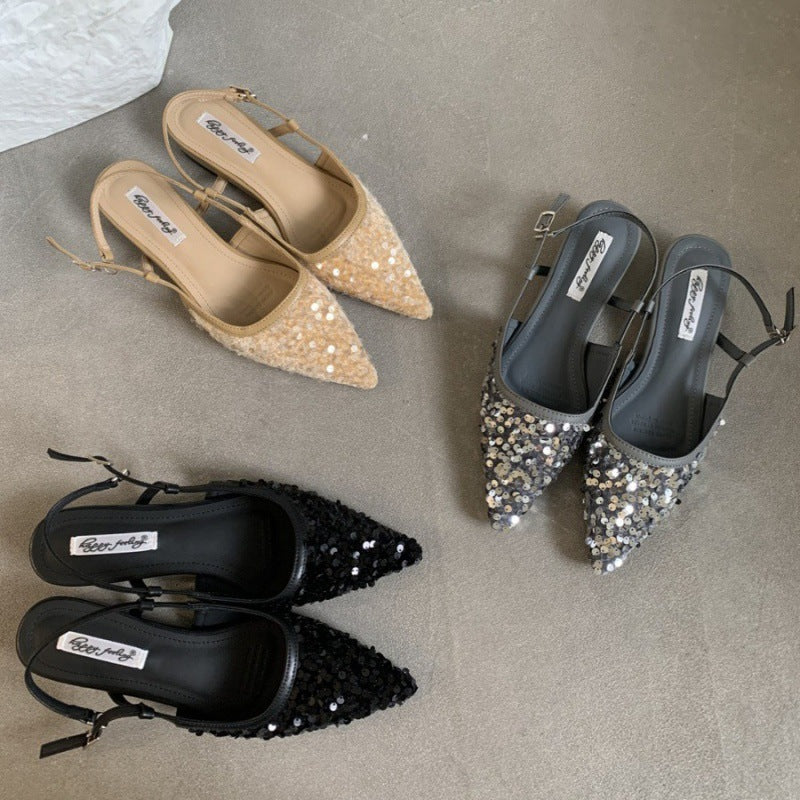 Ortho Welt Silver Sequined Pumps - Unique French Style
