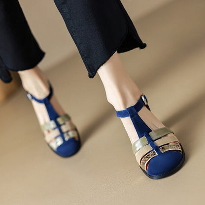 Ortho Welt Elegant Leather Sandals With A Chunky Heel And A Single Buckle