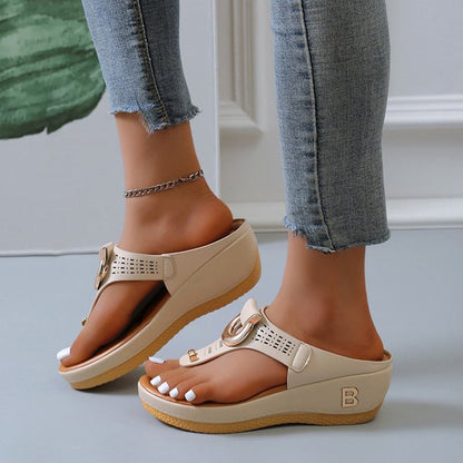 Ortho Welt High Heel Thong Sandals With Metallic Decorations