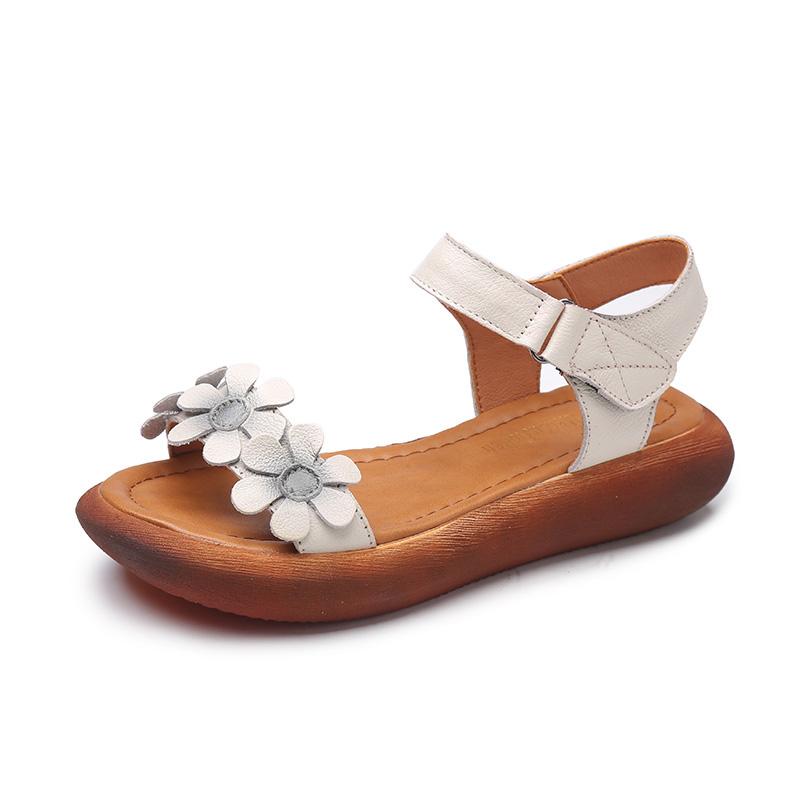 Ortho Welt Damen Leder Sandalen - Orthopädisch, Blumenmuster