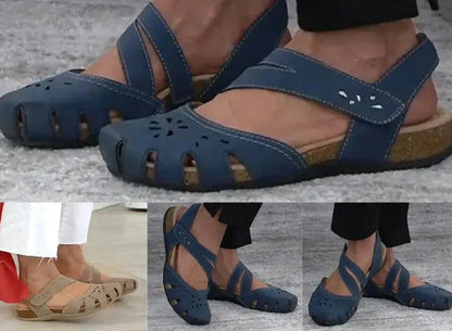 Ava | Lässige orthopädische Leder-Ballerinas mit gekreuzten Riemen und atmungsaktivem Cutout-Design