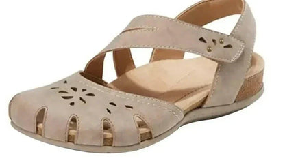 Ava | Lässige orthopädische Leder-Ballerinas mit gekreuzten Riemen und atmungsaktivem Cutout-Design