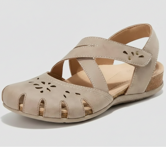 Ava | Lässige orthopädische Leder-Ballerinas mit gekreuzten Riemen und atmungsaktivem Cutout-Design